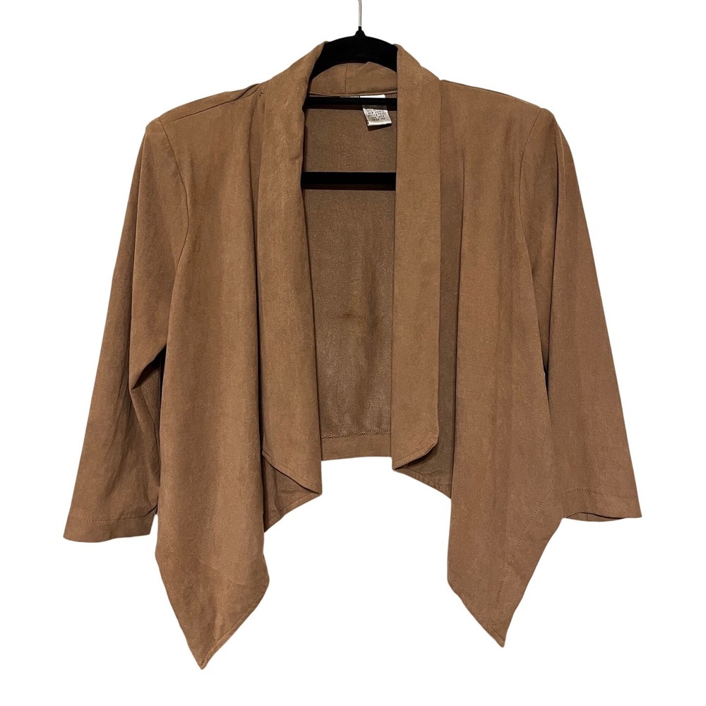 Brown‎ Faux Suede Waterfall Cardigan Western Jacket Mimi Chica Women's S
